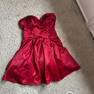 Sexy red silk strapless lace up dress